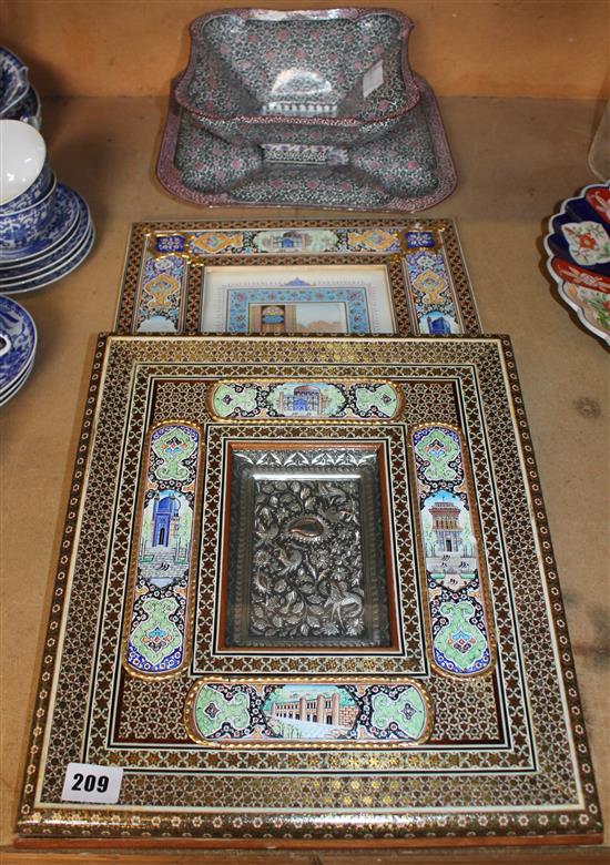 2 Persian & enamel frames & enamel bowl & stand